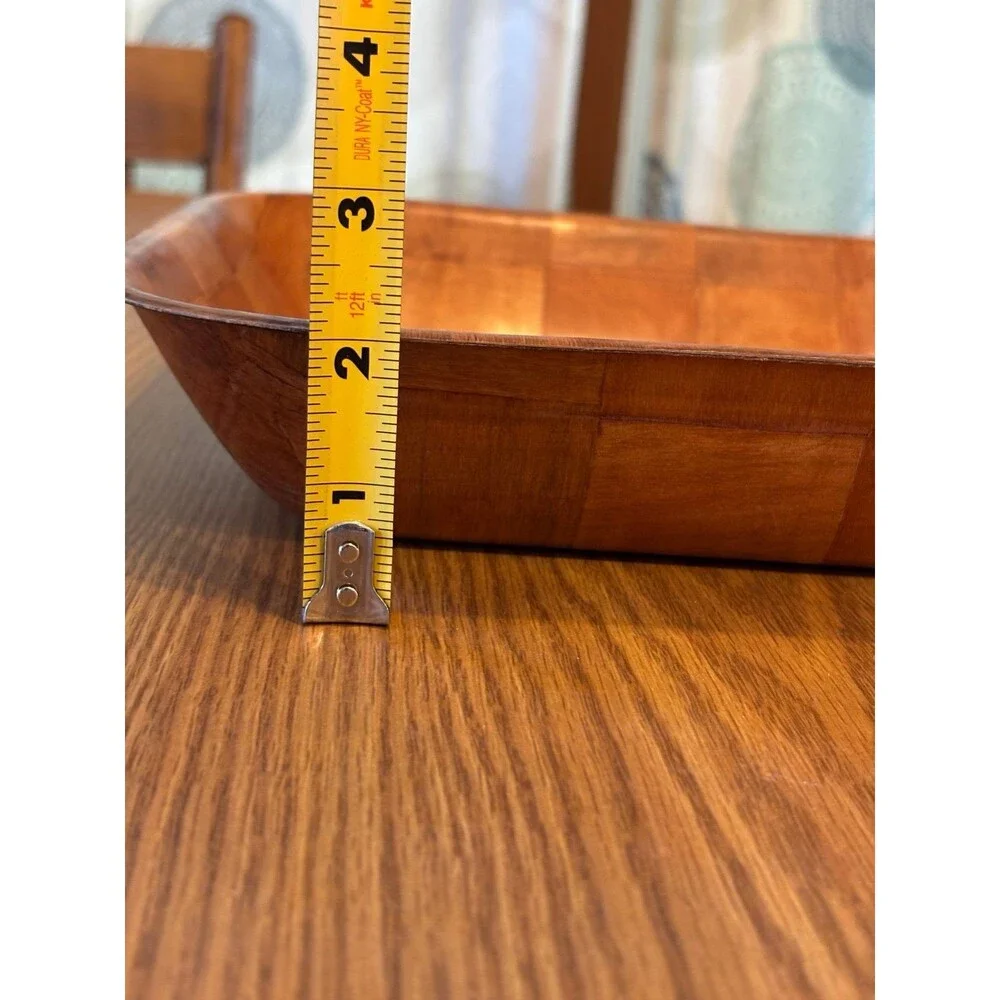 Vintage 1970s Bamboo Serving Bowl  platter Parquet Woven Wood Square 11” salad